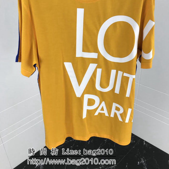LV路易威登 19ss 國外官網限量款 前後拼色 左側大字母印花 純棉黃色短袖 男女同款 ydi1867